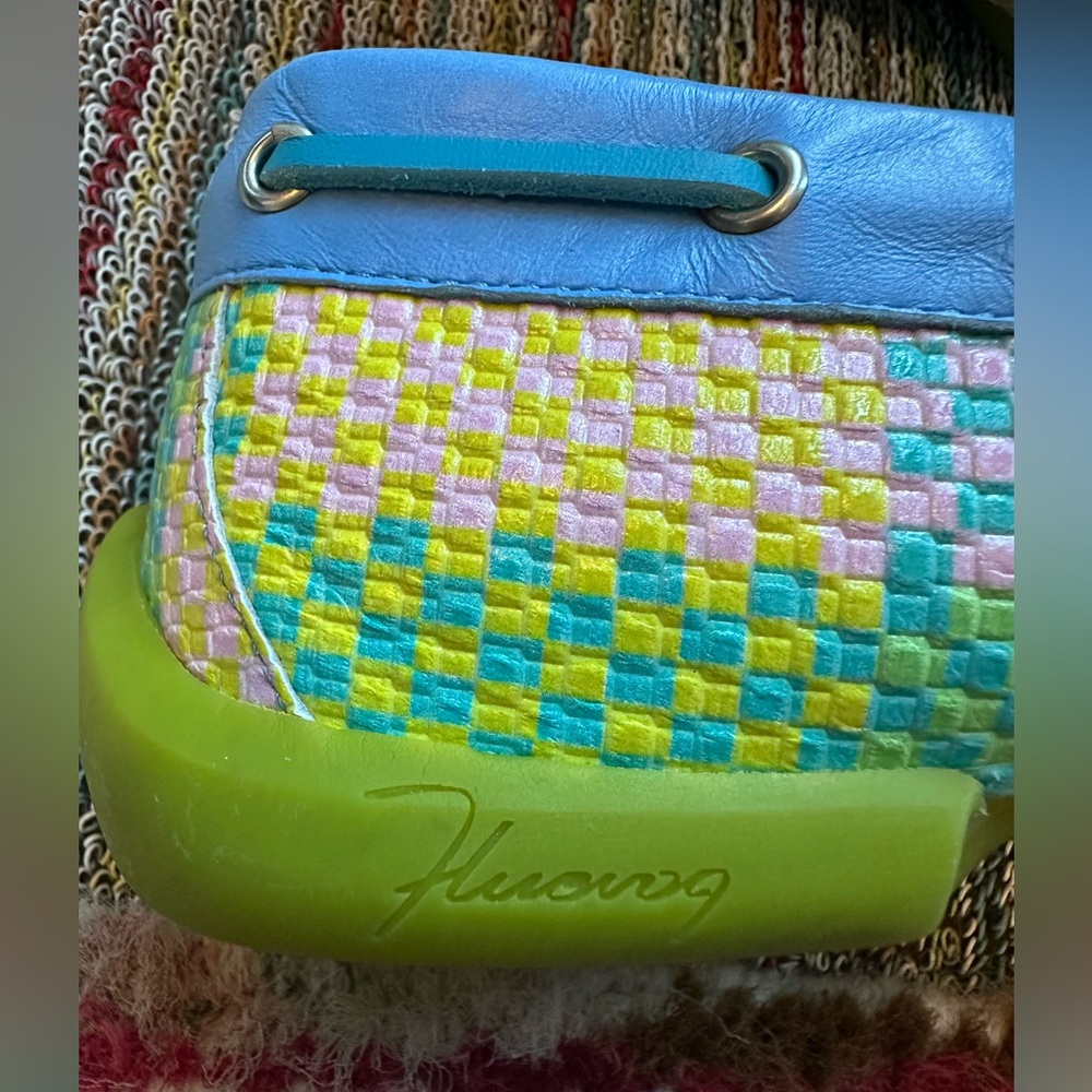 Fluevog LIKE NEW Peacemaker Sailor Swift multi-weave blue loafer boat shoe -9 - Picture 12 of 16
